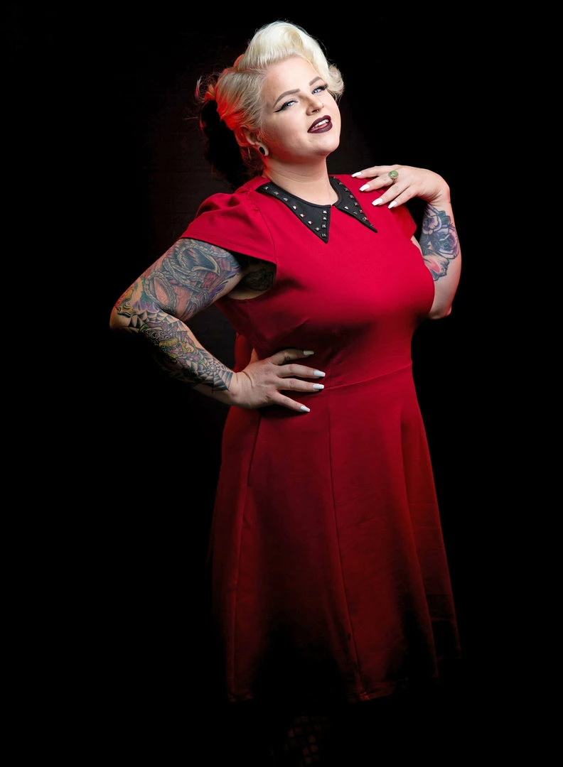 Promo 😉 SOURPUSS STUD COLLAR 👗 DRESS RED 👏 9 SOURPUSS STUD COLLAR DRESS RED