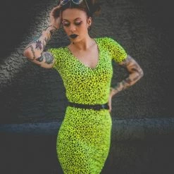 Neon Dreams SOURPUSS LEOPARD MIDI SKIRT NEON YELLOW