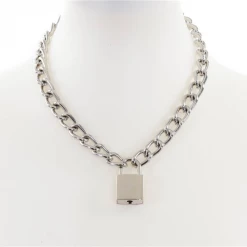 None SQUARE LOCK AND KEY PENDANT NECKLACE SILVER