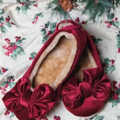 None VELVET BOW SLIPPERS BURGUNDY Footwear