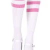 None ATHLETIC STRIPE KNEE HIGH SOCKS WHITE/PINK Accessories
