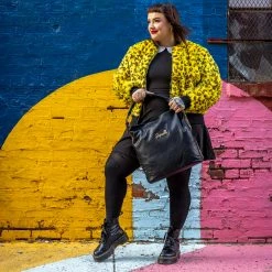 SOURPUSS LEOPARD FUR BOMBER JACKET YELLOW