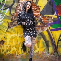 Shop Sour+Plus SOURPUSS LUNA BATS CROPPED HOODIE BLACK/WHITE