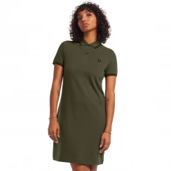 FRED PERRY GIRLS TWIN TIPPED POLO DRESS MILITARY GREEN Apparel