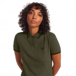 FRED PERRY GIRLS TWIN TIPPED POLO DRESS MILITARY GREEN Apparel