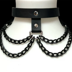 None Accessories HANGING CHAIN 3 STRAP CHOKER BLACK