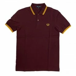 FRED PERRY TWIN TIPPED POLO SHIRT MAHOGANY/MAIZE Apparel