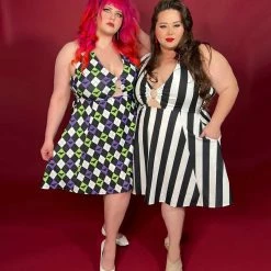 SOURPUSS STRIPES BLK/WHT PEEKABOO HALTER DRESS