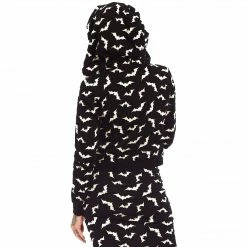 Shop Sour+Plus SOURPUSS LUNA BATS CROPPED HOODIE BLACK/WHITE