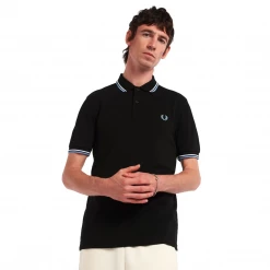 Apparel FRED PERRY TWIN TIPPED POLO SHIRT BLK/WHT/SKY