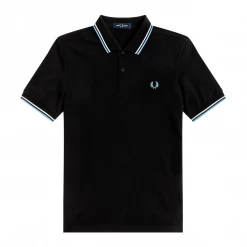 Apparel FRED PERRY TWIN TIPPED POLO SHIRT BLK/WHT/SKY