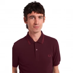 What's New FRED PERRY TWIN TIPPED POLO SHIRT MAHOGANY/CLARET