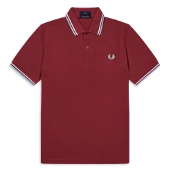 FRED PERRY TWIN TIPPED POLO SHIRT MAROON/WHT/ICE