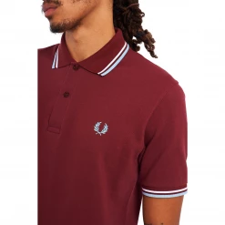 FRED PERRY TWIN TIPPED POLO SHIRT MAROON/WHT/ICE