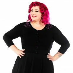 Shop Sour+Plus SOURPUSS SPIDERWEB CROPPED CARDIGAN BLK/PURPLE