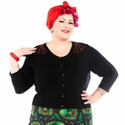 SOURPUSS SPIDERWEB CROPPED CARDIGAN BLK/RED Shop Sour+Plus