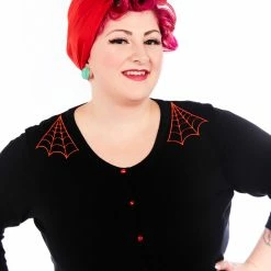 SOURPUSS SPIDERWEB CROPPED CARDIGAN BLK/RED Shop Sour+Plus