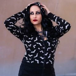 Shop Sour+Plus SOURPUSS LUNA BATS CROPPED HOODIE BLACK/WHITE