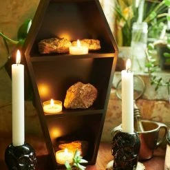 Haunted Homewares SOURPUSS SKULL CANDLESTICK HOLDERS BLACK