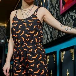 SOURPUSS ORANGE LUNA BATS ROMPER
