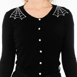 Shop Sour+Plus SOURPUSS SPIDERWEB CROPPED CARDIGAN BLK/WHT