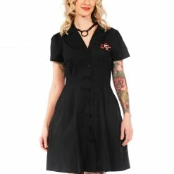 What's New SOURPUSS WINGED SKULL BUTTON DOWN DRESS