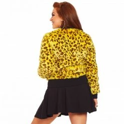 SOURPUSS LEOPARD FUR BOMBER JACKET YELLOW
