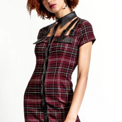 Apparel KILLSTAR ALL ATTITUDE CUT-OUT DRESS BLOOD TARTAN