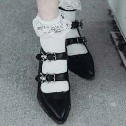 Footwear T.U.K. ANARCHIC TRIPLE SKULL BUCKLE POINTED HEELS