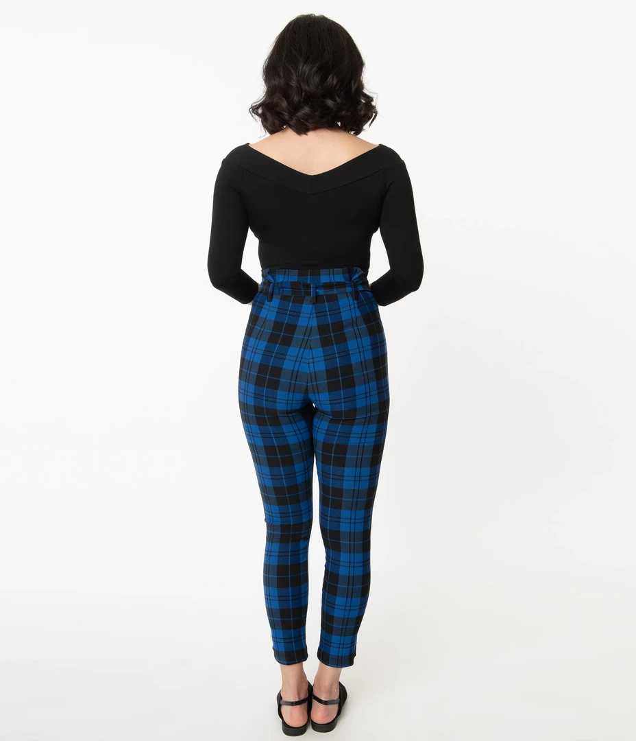 Hot Sale ✨ UNIQUE VINTAGE BLUE/BLACK PLAID ANGELINA PANTS ✔️ 5 UNIQUE VINTAGE BLUE/BLACK PLAID ANGELINA PANTS