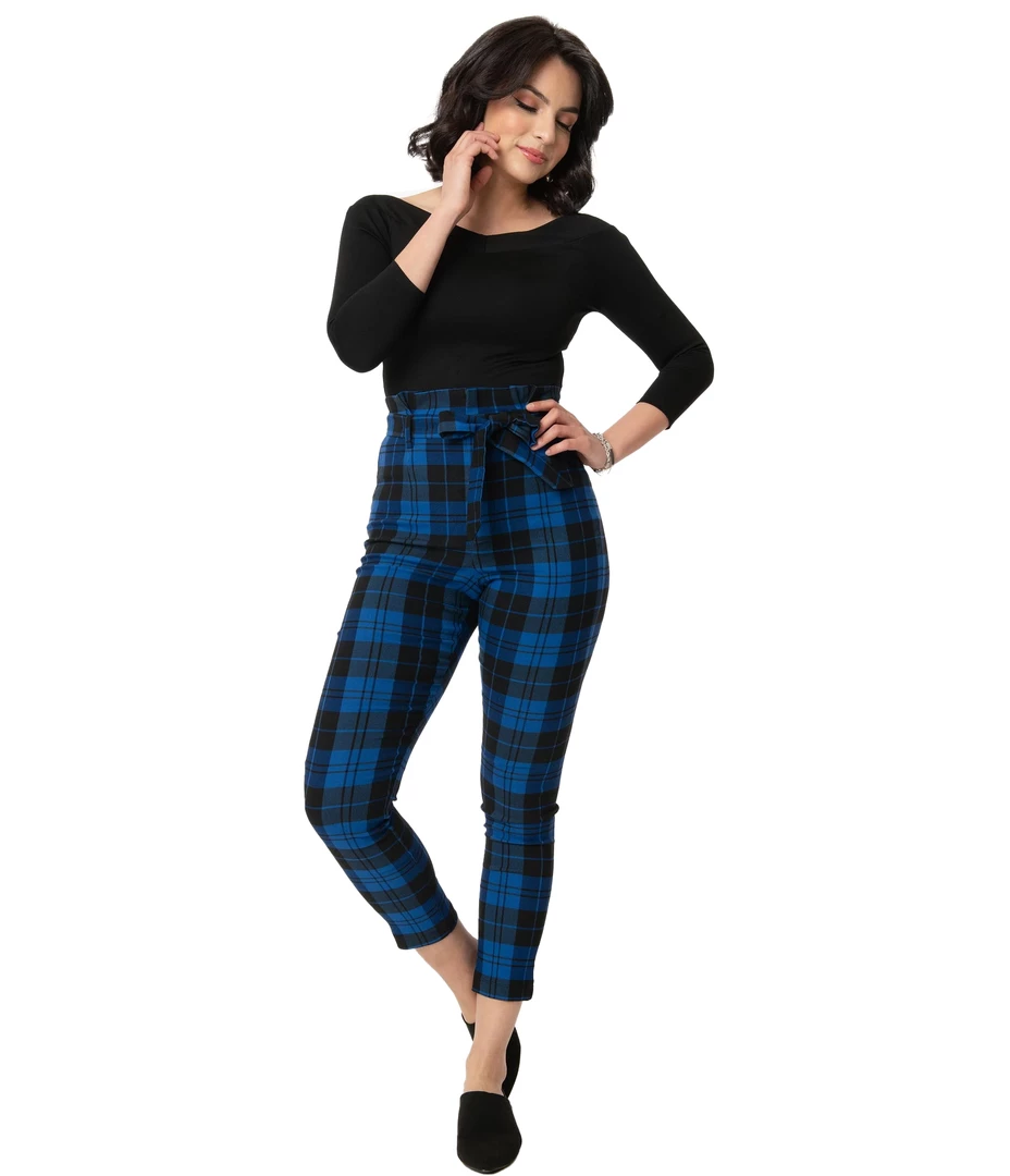 Hot Sale ✨ UNIQUE VINTAGE BLUE/BLACK PLAID ANGELINA PANTS ✔️ 4 UNIQUE VINTAGE BLUE/BLACK PLAID ANGELINA PANTS