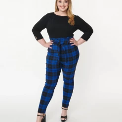 Hot Sale ✨ UNIQUE VINTAGE BLUE/BLACK PLAID ANGELINA PANTS ✔️ 10 UNIQUE VINTAGE BLUE/BLACK PLAID ANGELINA PANTS
