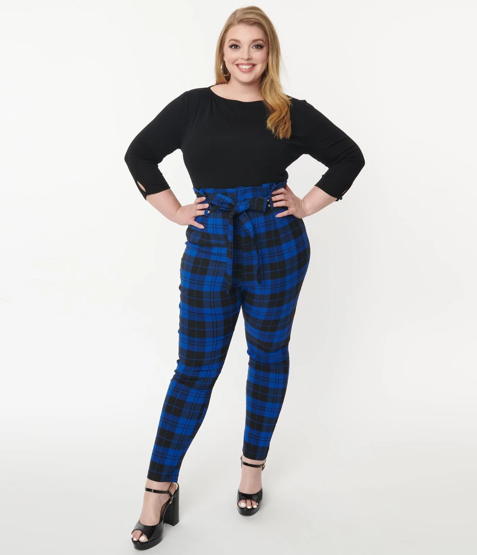 Hot Sale ✨ UNIQUE VINTAGE BLUE/BLACK PLAID ANGELINA PANTS ✔️ 6 UNIQUE VINTAGE BLUE/BLACK PLAID ANGELINA PANTS