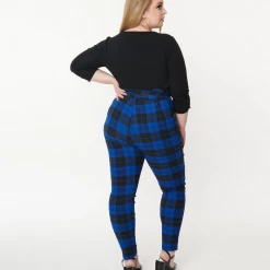 Hot Sale ✨ UNIQUE VINTAGE BLUE/BLACK PLAID ANGELINA PANTS ✔️ 11 UNIQUE VINTAGE BLUE/BLACK PLAID ANGELINA PANTS