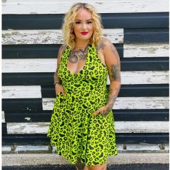 SOURPUSS BATTY LEOPARD HALTER DRESS What's New