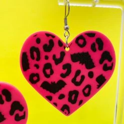 SOURPUSS BATTY LEOPARD ACRYLIC EARRINGS PINK What's New