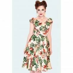 Apparel VOODOO VIXEN BETSY TROPICAL FLAMINGO OFF-SHOULDER SWING DRESS