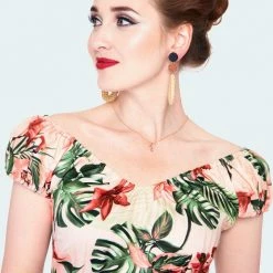 Apparel VOODOO VIXEN BETSY TROPICAL FLAMINGO OFF-SHOULDER SWING DRESS