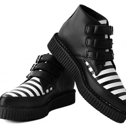 T.U.K. BLACK & WHITE STRIPE 3 BUCKLE POINTED BOOT Footwear
