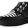 T.U.K. BLACK & WHITE STRIPE 3 BUCKLE POINTED BOOT Footwear