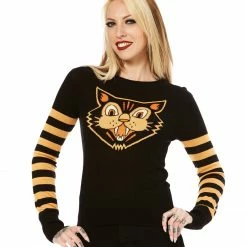 SOURPUSS BLACK CAT STRIPE SWEATER