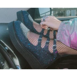 Footwear T.U.K. 3-STRAP POINTED MARY JANE BLACK GLITTER