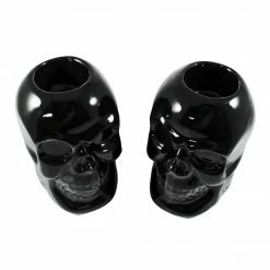Haunted Homewares SOURPUSS SKULL CANDLESTICK HOLDERS BLACK