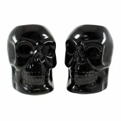 Haunted Homewares SOURPUSS SKULL CANDLESTICK HOLDERS BLACK