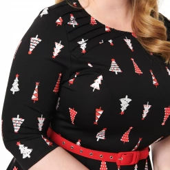 UNIQUE VINTAGE RETRO CHRISTMAS TREE PRINT STEPHANIE FIT & FLARE DRESS
