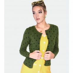 VOODOO VIXEN CLARA POLKA DOT CARDIGAN OLIVE