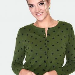 VOODOO VIXEN CLARA POLKA DOT CARDIGAN OLIVE