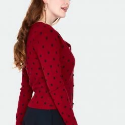 Apparel VOODOO VIXEN CLARA POLKA DOT CARDIGAN RED
