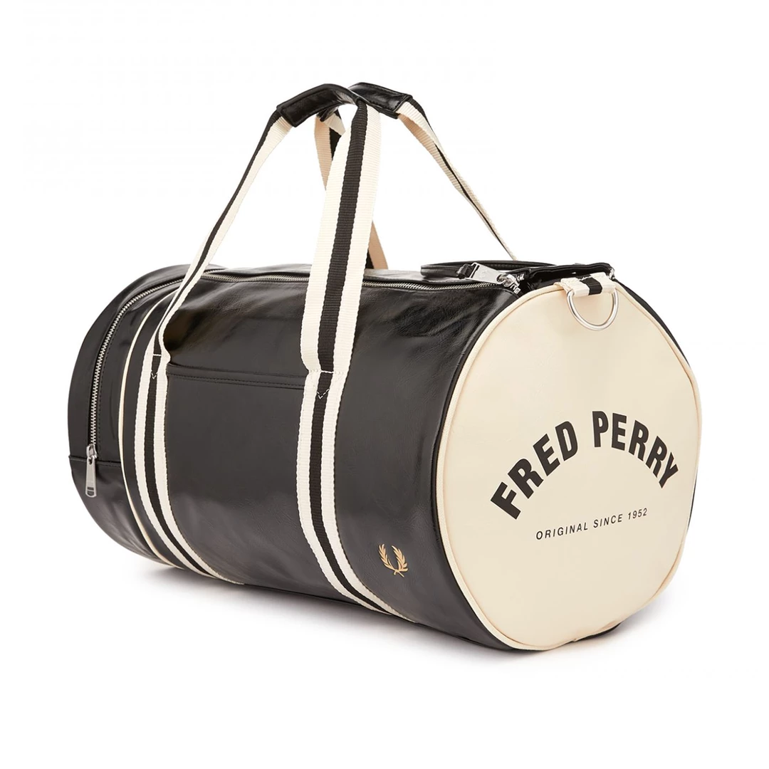 Discount ๐ FRED PERRY CLASSIC BARREL BAG BLACK/ECRU ๐ฅ 4 FRED PERRY CLASSIC BARREL BAG BLACK/ECRU