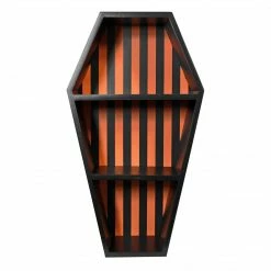 SOURPUSS STRIPED COFFIN SHELF BLACK/PUMPKIN Haunted Homewares
